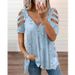 2026 European And American Cross-Border Wish Foreign Trade V-Neck Zipper Printed Short Sleeve Loose T-Shirt Women's_ecoleips.com