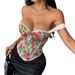 Jacquard Floral Bustier Top With Boning, Oil Painting Print Sleeveless Corset Vest For Women, Backless Fashion Camisole_ecoleips.com