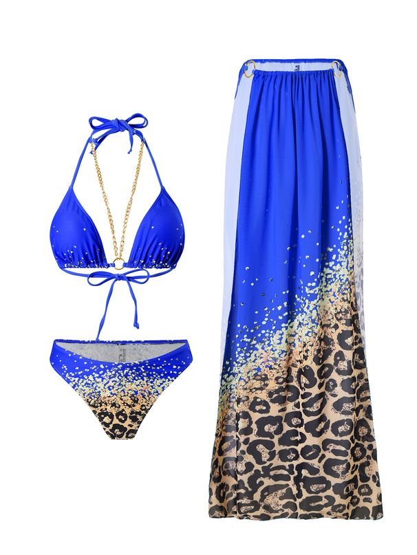 Women's Clothing Sexy Multi Color Chain Bikini Three Piece Set Printed Lace Swimsuit_ecoleips.com