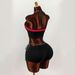 Women's Y2K Style Two Piece Tight Shorts Set Halter Neck Print Backless Top Sexy European American Tie Front Top Shorts Set_ecoleips.com