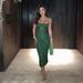 Elegant Lace Slit Midi Dress With Backless Design - High Waist Bodycon Dress For Women, Stretchy Lace Fabric, Xs/S/M/L_ecoleips.com