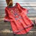 Bohemian Linen Embroidered T-Shirt – Oversized Loose Fit Short Sleeve Top For Women (White/Red/Yellow)_ecoleips.com