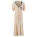 Women's Clothing New French Puff Sleeve Short Sleeve V Neck Knitted Dress_ecoleips.com