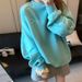 Light Blue Fluffy Round-neck Sweatshirt Women, New Autumn Winter Hot-selling Item With A High-end Feel Embroidery,_ecoleips.com