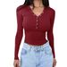 Y2K Slim-Fit Long Sleeve Top – Minimalist Solid Color T-Shirt For Women (White/Black/Burgundy/Dark Gray, S/M/L/XL)_ecoleips.com