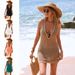 Women's Clothing Beach Dress Wave Pattern Hollow Out Deep V Neck Bikini Cover Up Sexy Vacation Style Regular Fit Polyester_ecoleips.com