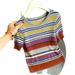 Summer New Women's Slim Fit Rainbow Striped Ice Silk Crew Neck Knitted Short Sleeve T-Shirt Top_ecoleips.com