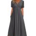 Women's Clothing Women's Solid Color V Neck Short Sleeve Dress With Pocket Autumn Fashion Personalized Clothing_ecoleips.com
