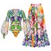 Deep V-Neck Lantern Sleeve One-Piece Swimsuit – Floral Print Beach Cover-Up Set (UPF 50+ Sun Protection, Tummy Control)_ecoleips.com