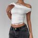 Spicy Lace Trimmed Faux Two Piece Short Top Women's Chic Asymmetrical Off-Shoulder T-Shirt Summer Style Short Sleeve_ecoleips.com