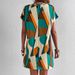 Women's Casual Elegant V-Neck Dress Geometric Print Flowy A-Line Midi Short Sleeve Dress for Vacation Elegant Style_ecoleips.com