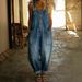 Vintage Distressed Denim Jumpsuit For Women – Relaxed Fit With Adjustable Buckles, Retro Oversized Romper_ecoleips.com