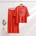Women's Clothing Summer New Simple Abstract Round Neck Loose Short Sleeved Knitted Top High Waist Straight Skirt Two Piece Suit For Women_ecoleips.com