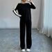 Women's Autumn Winter Two Piece Set European American Style High Waisted Color Block Trousers And Long Sleeved Top_ecoleips.com