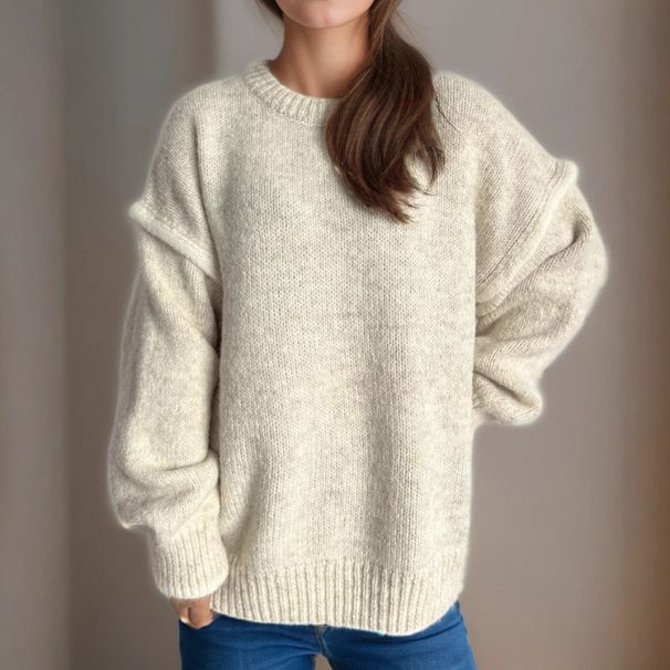 Autumn And Winter Stitching Casual Women's Sweater Idle Style Round Neck Loose All-Matching Thickened Warm Pullover Top_ecoleips.com