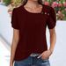 Cross-border 2026 V-neck Casual Buttoned Solid Color Hollow Short-seve Women's Top T-shirt Short_ecoleips.com