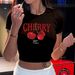 Sweet Cherry Print Cropped T-Shirt Trendy Letter Embellishments Available In Multiple Colors Youthful And Energetic Women's Top_ecoleips.com