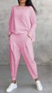 2024 New European American Cross-Border Trade Women's Solid Color Round Neck Sleeve Suit With Pockets And Long Pants_ecoleips.com