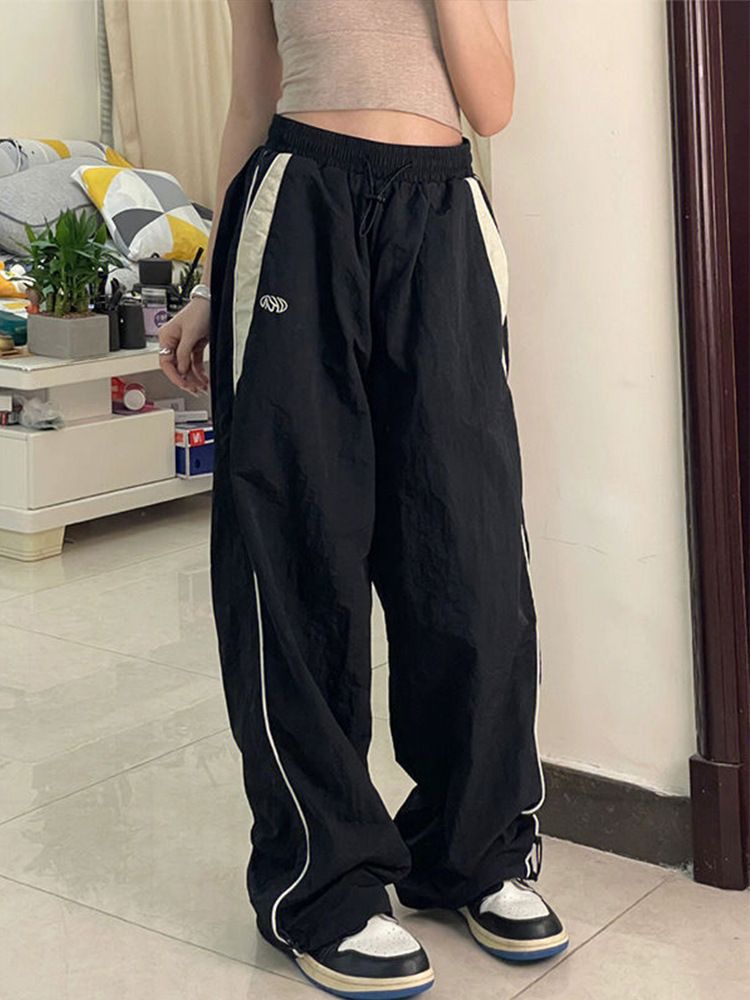 Women's Clothing Leisure Personality Niche Street Elastic High Waist Loose Sports Wide Leg Pants_ecoleips.com