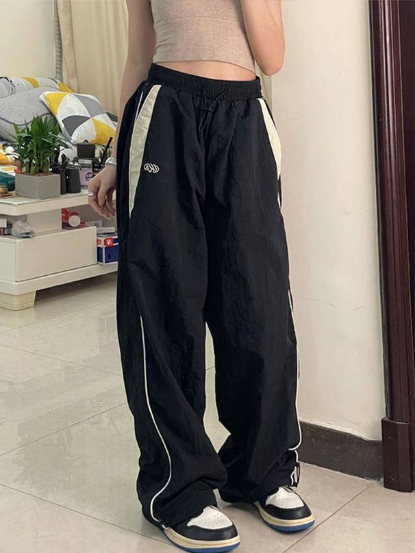 Women's Clothing Leisure Personality Niche Street Elastic High Waist Loose Sports Wide Leg Pants_ecoleips.com
