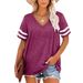 2026 Summer New Cross-Border Trade Women's Loose T-Shirt V-Neck Striped Short Sleeve Top_ecoleips.com