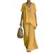 Women's Cotton Linen V Neck Short Sleeve Top And Wide Leg Pants Set Casual Fashion Loose Fit European And American Style Independent Store Clothing_ecoleips.com
