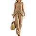 Women's Sleeveless Side-Slit Top And High-Waisted Wide-Leg Pants Set - Casual Elegance Two-Piece Outfit_ecoleips.com