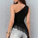 Summer New Style Women's Off-Shoulder Lace Patchwork Irregular Hem Vest Metal Buckle European American Cross Border Top_ecoleips.com