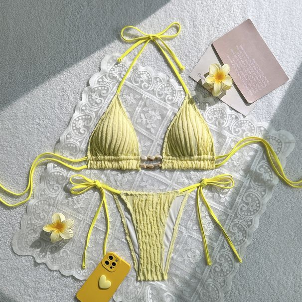 Women's Clothing Women's Fashionable Sexy Solid Color Beach Two Piece Swimsuit Bikini Modest Coverage Beach & Pool Ready_ecoleips.com