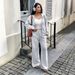 Women's Long Sleeve Hoodie & Jogger Pants Set - Fall Winter Athleisure Outfit (White Gray, S-XL) | Breathable Polyester Spandex Blend_ecoleips.com
