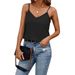 Voya Women's Sexy Spicy Girl Style Slim Fit Solid Color Small V-neck Sleeveless Suspender Knitted Polyester Short T-shirt_ecoleips.com