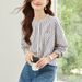 Verve Versatile Striped Pullover Shirt For Women 2025 New Design Loose Round Neck Elegant Long Sleeve Blouse_ecoleips.com