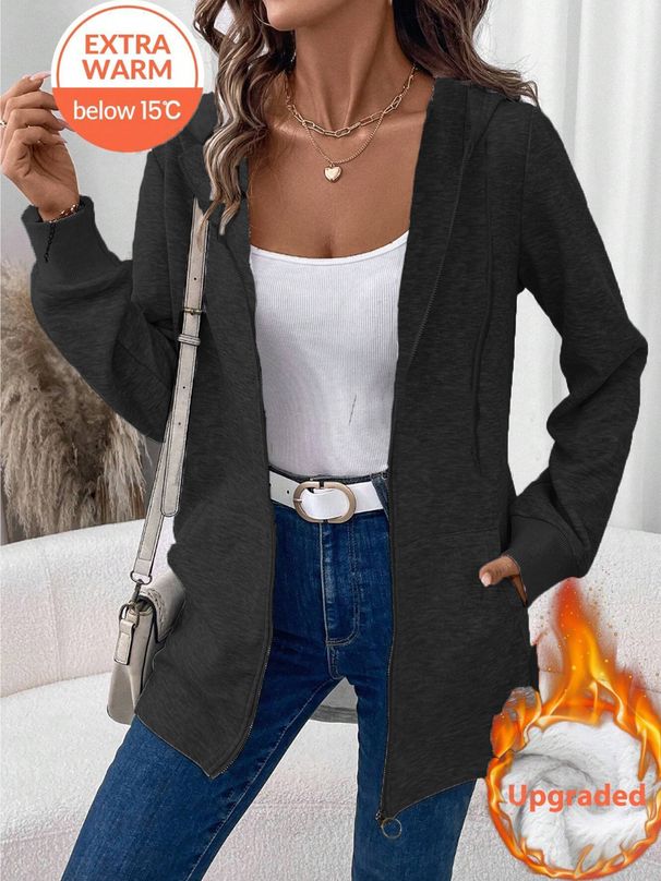Women's Fleece-Like Zip-Up Hoodie With Cozy Sherpa Lining - Oversized Casual Pullover For Spring & Summer - Lightweight Yet Warm With Adjustable Hood_ecoleips.com