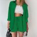 Verve INS New Style Solid Color Loose Elastic Wrinkle Long Sleeve Shirt Wide Leg Shorts Casual Set For Women_ecoleips.com