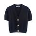 Women's Knit Cardigan With Star Shaped Buttons, V-Neck Short Sleeve Lightweight Cover-Up, Yellow Khaki Navy_ecoleips.com