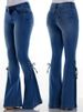 K Women's Jeans, Mid Waist Lace Up Denim Pants, Stretch Jeans, Flared Pants_ecoleips.com