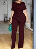 Summer Slim Fit Pant Set for Women plus Size Waist Top with Straight Leg Pants Fashionable Short Sleeve Top Bottoms Outfit_ecoleips.com