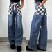 Women's Clothing New Products Fashion Casual Loose Plaid Contrast Color Women's Denim Trousers_ecoleips.com