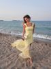 Elegant Women's Strapless Ribbon Long Dress Vintage Mesh Patchwork Corset Maxi Dresses Summer Evening Wedding Guest White Yellow_ecoleips.com