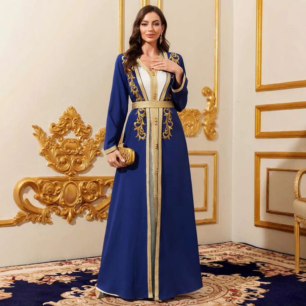 Women's Abaya Arabic Dubai Robe Fashion Embroidered Edge Dress Two-Piece Set_ecoleips.com
