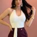 Women's Fashion Sleeveless Halter Neck Top Solid Color Sexy Tie Waist Short Vest Style_ecoleips.com