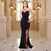 Women's Clothing Banquet Design One Shoulder Sequined Deep V Tube Top Evening Dress Female Fishtail Dress_ecoleips.com