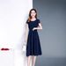 Summer High-End Waist-Cinching Slimming Age-Reducing Slim Fit Elegant Mid-Length A-Line Round Neck Plus Size Loose_ecoleips.com