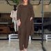 Women's Clothing Fashion Solid Color Loose Tops And Wide Leg Pants Casual Two Piece Suits_ecoleips.com