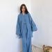 Aria Basics Loose Comfortable Crepe Cotton Long Sleeve Robe Pants Pajama Set 2025 European And American Autumn New Home Wear For_ecoleips.com