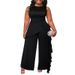 Women's Clothing Plus Size Elegant Solid Color Jumpsuit Lace Trim Casual Commuter Style Loose Straight Leg Polyester_ecoleips.com