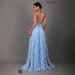 Women's Glitter High-Waisted Long Dress – Stretchy Polyester A-Line Formal Gown For Parties & Evening Events (Blue, S-Xl)_ecoleips.com