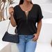 Women's Plus Size Pullover T-Shirt Solid Color Zipper Short Sleeve Faux Pocket Top Loose Fit Spring/Summer New Arrival_ecoleips.com