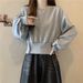 European American Style Short, Slim-fit, Long-sleeved Sweatshirt For Women, Spring And Autumn Thin, Loose, Hoodless,_ecoleips.com
