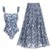 Women's Blue Dragonfly Ruffled Swimsuit With Detachable Umbrella Skirt_ecoleips.com
